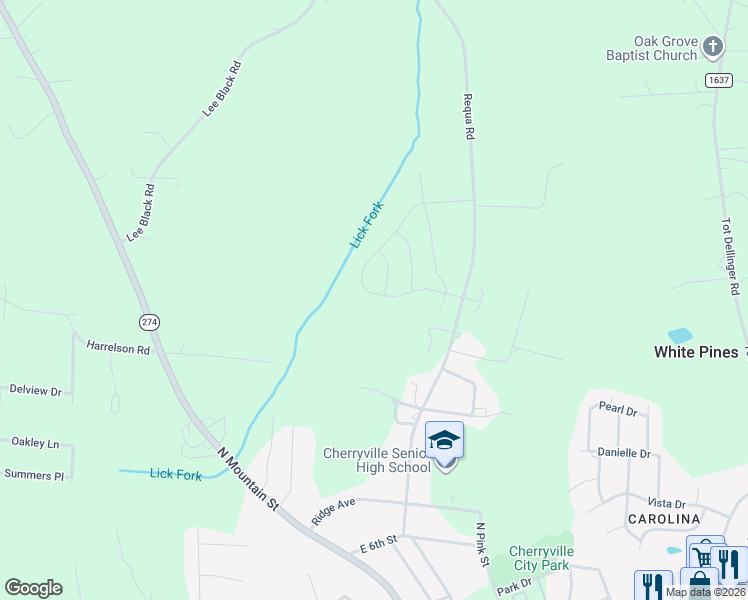 map of restaurants, bars, coffee shops, grocery stores, and more near 5043 Poplin Valley in Cherryville