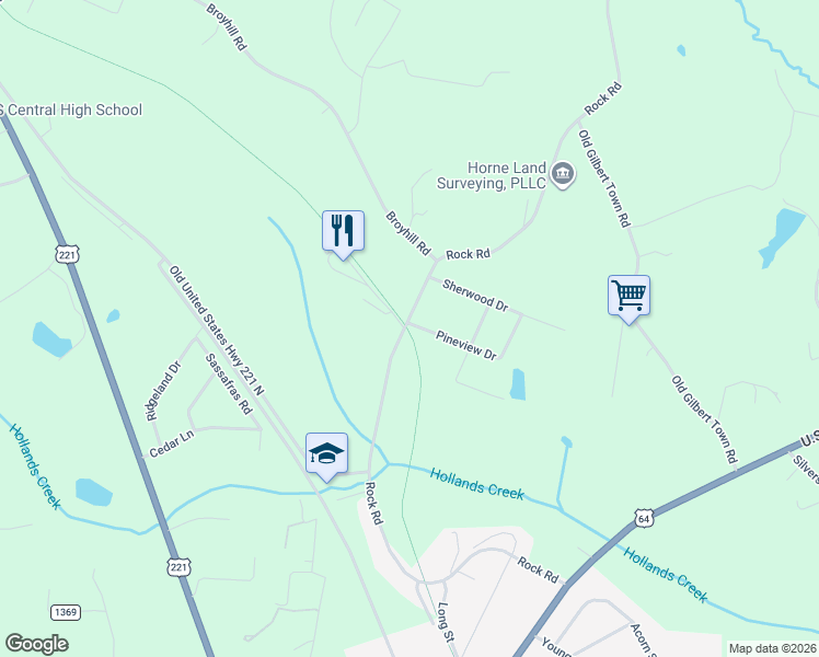 map of restaurants, bars, coffee shops, grocery stores, and more near 146 Dimsdale Drive in Rutherfordton