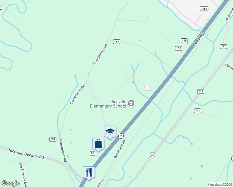 map of restaurants, bars, coffee shops, grocery stores, and more near 172 County Road 101 in Riceville