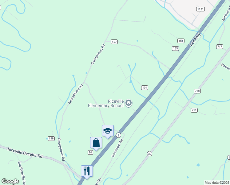 map of restaurants, bars, coffee shops, grocery stores, and more near 172 County Road 101 in Riceville