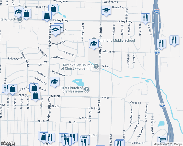 map of restaurants, bars, coffee shops, grocery stores, and more near 1903 North 50th Street in Fort Smith
