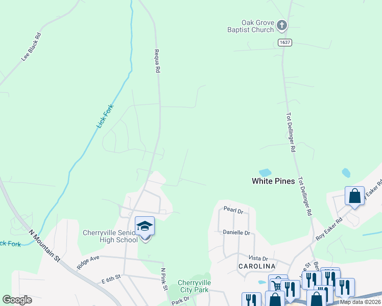 map of restaurants, bars, coffee shops, grocery stores, and more near 117 Hidden Valley in Cherryville