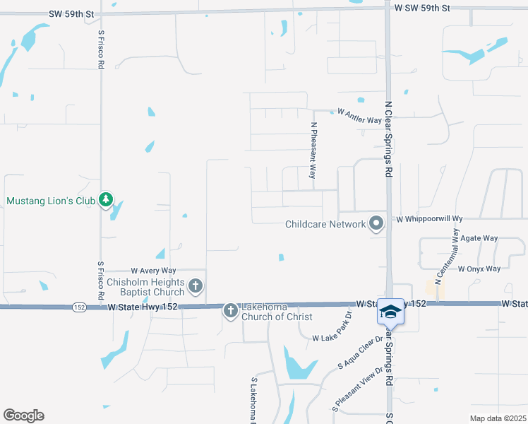 map of restaurants, bars, coffee shops, grocery stores, and more near 2008 West Black Powder Way in Mustang