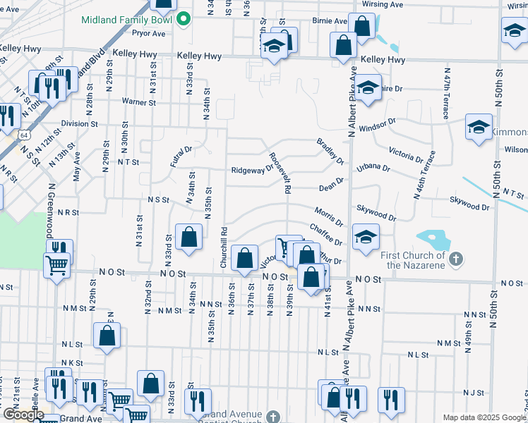 map of restaurants, bars, coffee shops, grocery stores, and more near 3716 Morris Drive in Fort Smith