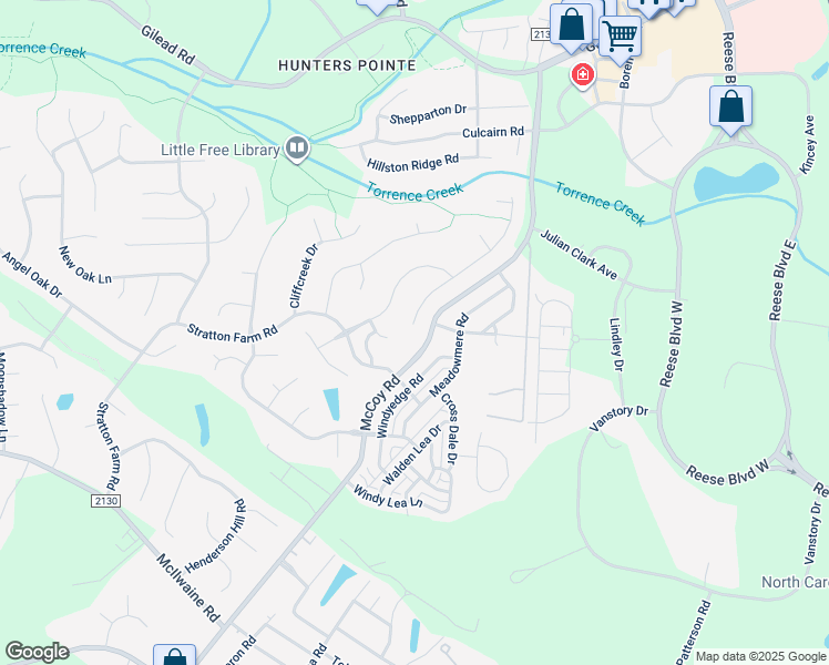 map of restaurants, bars, coffee shops, grocery stores, and more near 9531 Cedar River Road in Huntersville