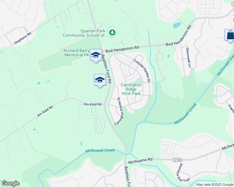 map of restaurants, bars, coffee shops, grocery stores, and more near 7019 Carrington Pointe Drive in Huntersville
