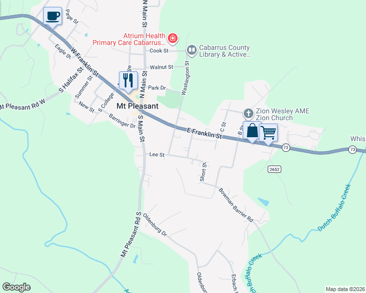 map of restaurants, bars, coffee shops, grocery stores, and more near 1526 Barringer Street in Mount Pleasant