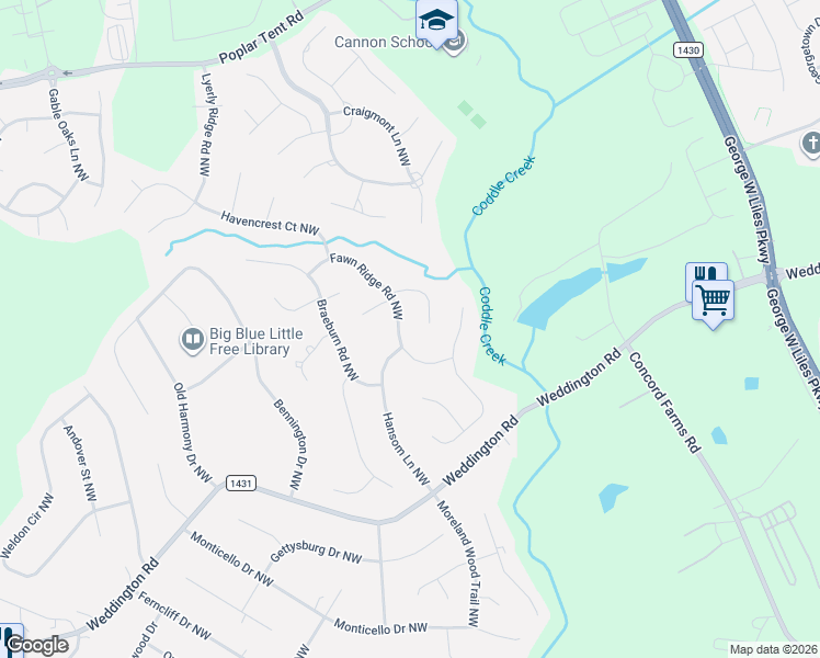 map of restaurants, bars, coffee shops, grocery stores, and more near 5741 Windward Court Northwest in Concord
