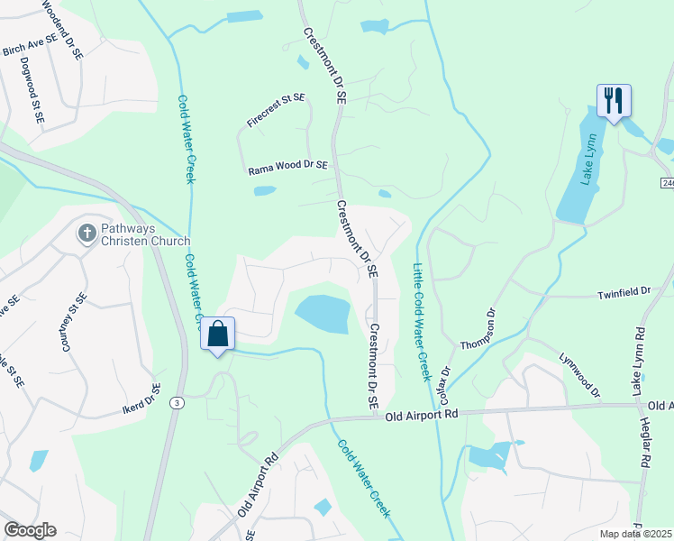 map of restaurants, bars, coffee shops, grocery stores, and more near 2397 Everton Circle Southeast in Concord