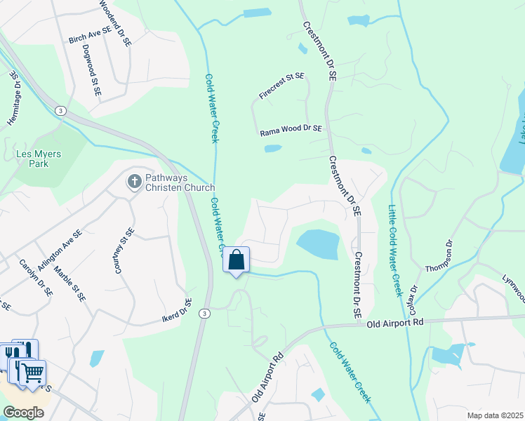 map of restaurants, bars, coffee shops, grocery stores, and more near 1203 Tangle Ridge Drive Southeast in Concord