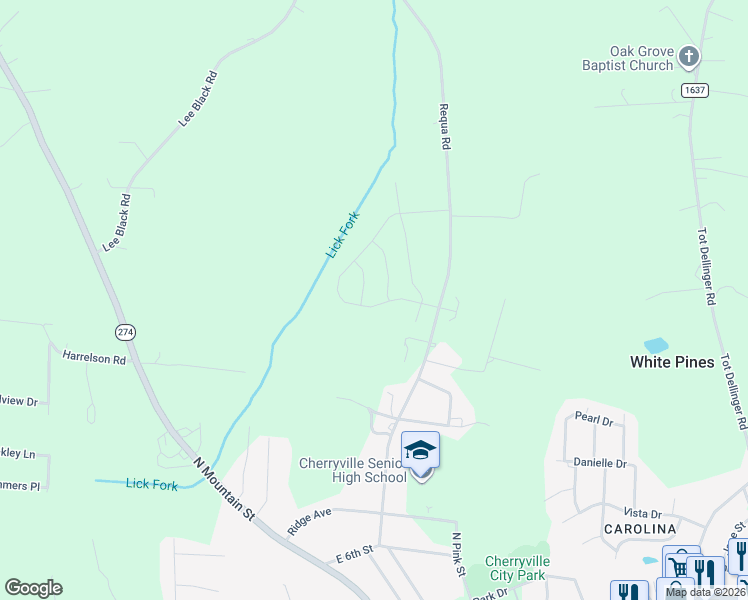 map of restaurants, bars, coffee shops, grocery stores, and more near 5409 Chenille Drive in Cherryville