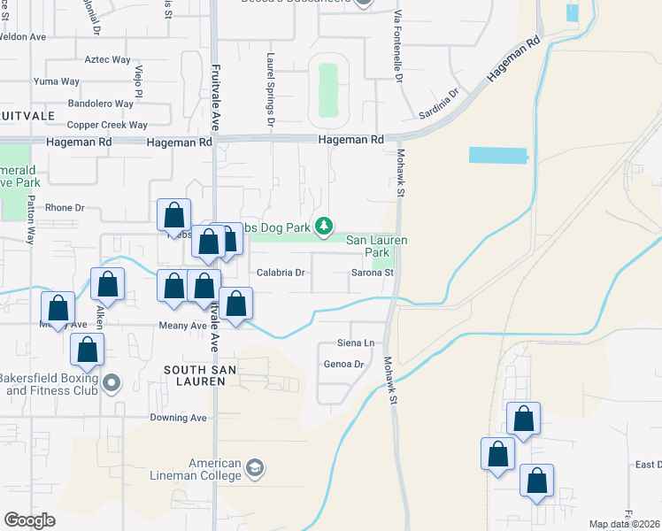 map of restaurants, bars, coffee shops, grocery stores, and more near 6006 Sarona Street in Bakersfield
