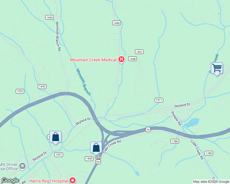 map of restaurants, bars, coffee shops, grocery stores, and more near 231 Fisher Creek Road in Sylva