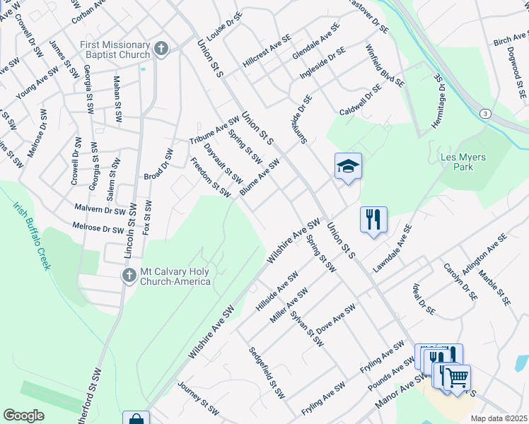 map of restaurants, bars, coffee shops, grocery stores, and more near 75 Myrtle Avenue Southwest in Concord