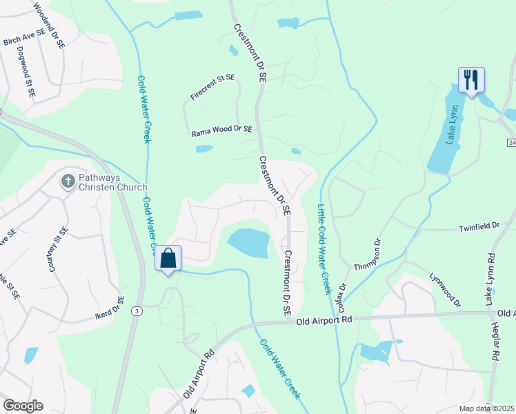 map of restaurants, bars, coffee shops, grocery stores, and more near 2397 Everton Circle Southeast in Concord