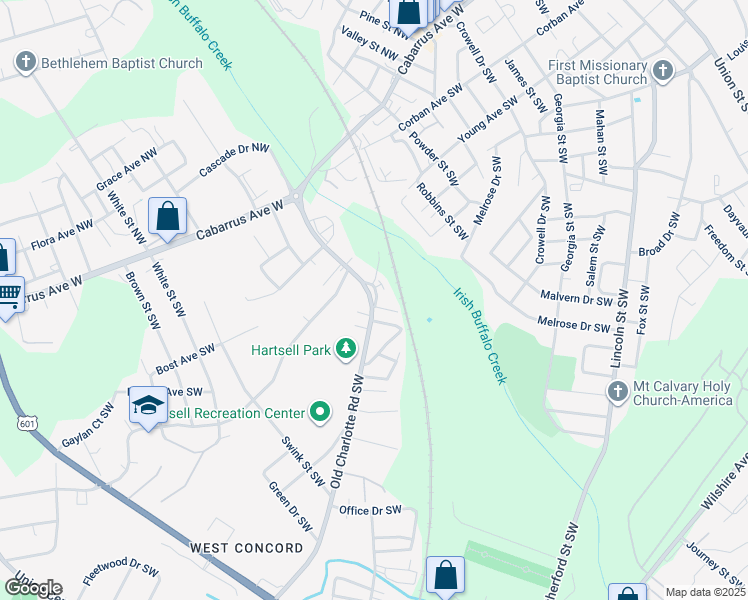 map of restaurants, bars, coffee shops, grocery stores, and more near 485 Old Charlotte Road Southwest in Concord