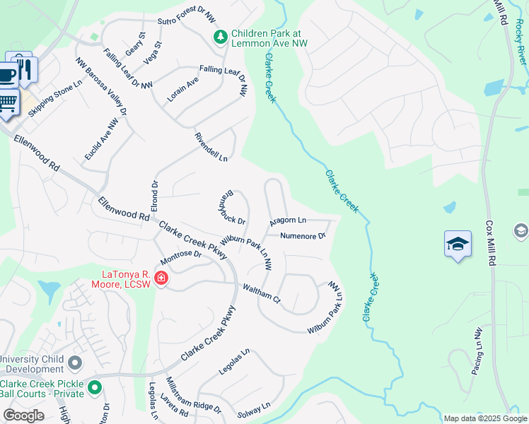 map of restaurants, bars, coffee shops, grocery stores, and more near 1012 Anduin Falls Drive in Charlotte