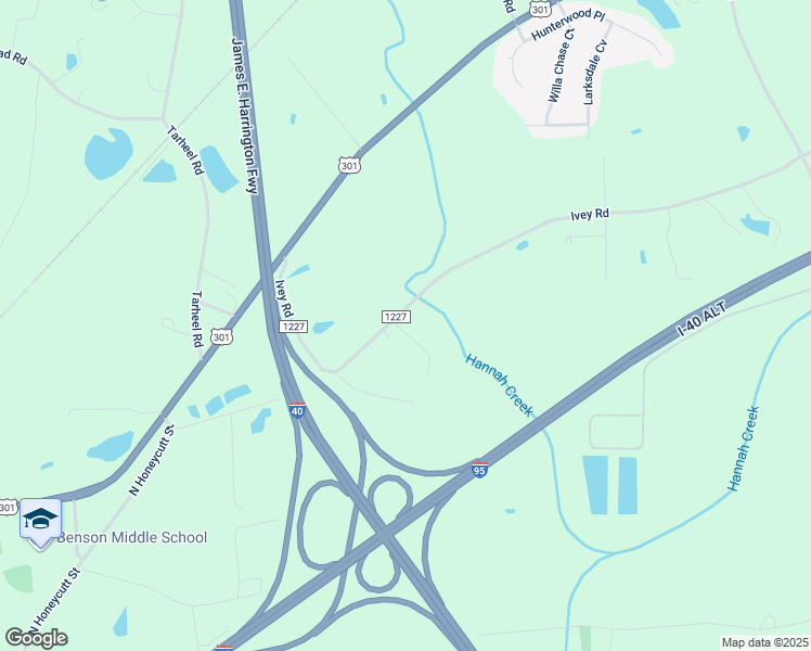 map of restaurants, bars, coffee shops, grocery stores, and more near 1227 Ivey Road in Benson