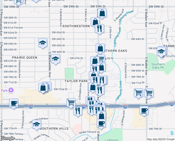 map of restaurants, bars, coffee shops, grocery stores, and more near 904 Southwest 68th Street in Oklahoma City