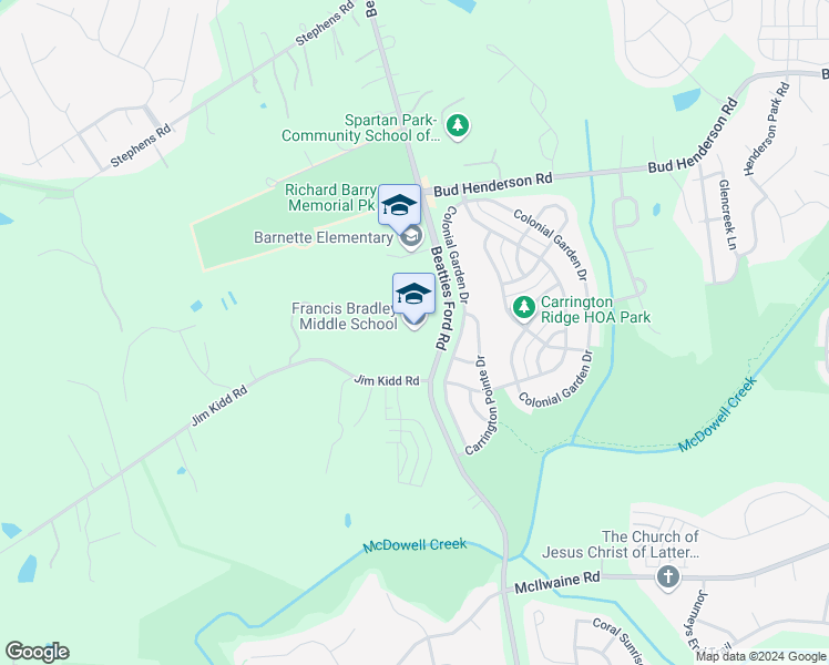 map of restaurants, bars, coffee shops, grocery stores, and more near 13345 Beatties Ford Road in Huntersville