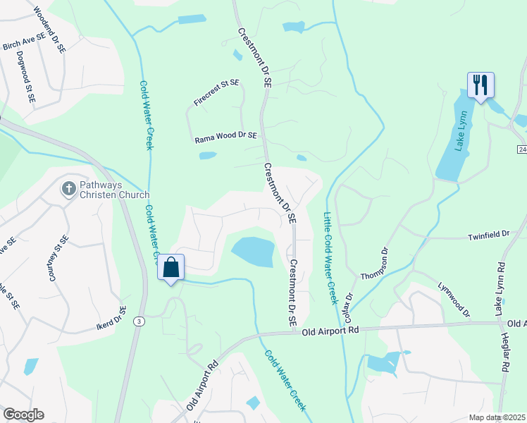 map of restaurants, bars, coffee shops, grocery stores, and more near 2393 Everton Circle Southeast in Concord