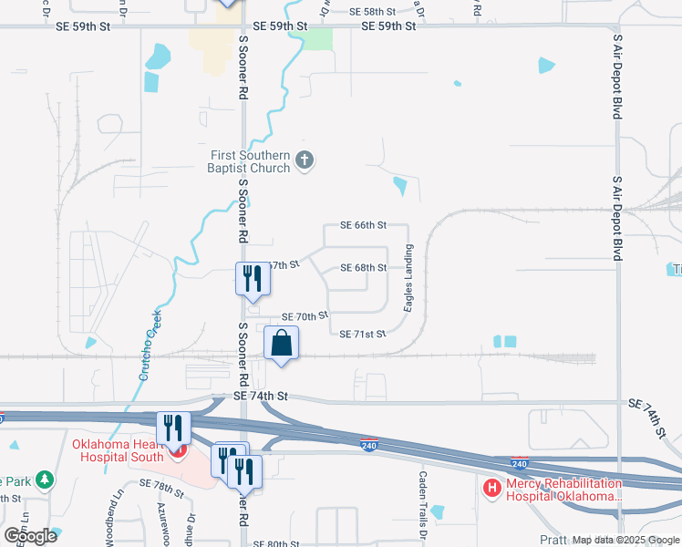 map of restaurants, bars, coffee shops, grocery stores, and more near 5908 Southeast 68th Street in Oklahoma City