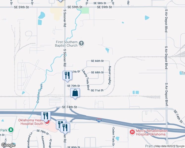 map of restaurants, bars, coffee shops, grocery stores, and more near 5912 Southeast 68th Street in Oklahoma City