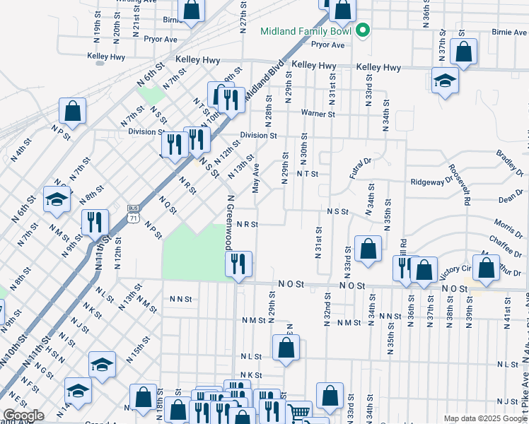 map of restaurants, bars, coffee shops, grocery stores, and more near 1918 North May Avenue in Fort Smith