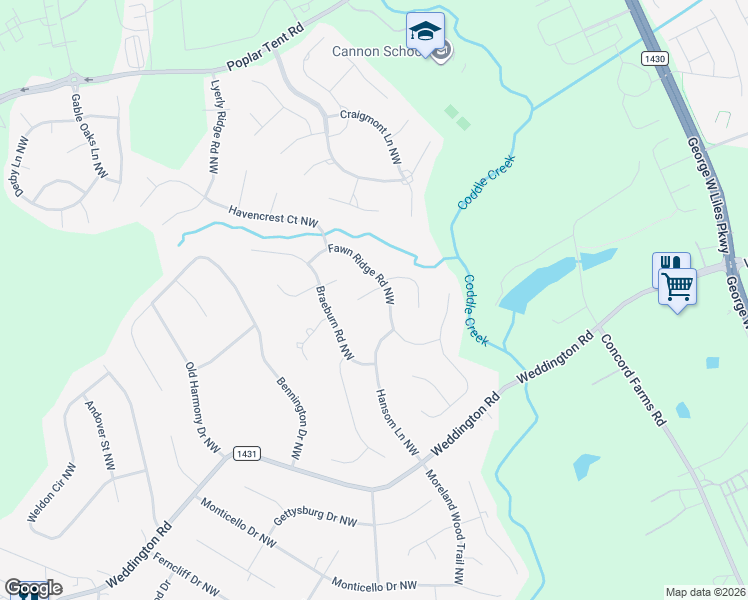 map of restaurants, bars, coffee shops, grocery stores, and more near 5861 Colwick Court Northwest in Concord