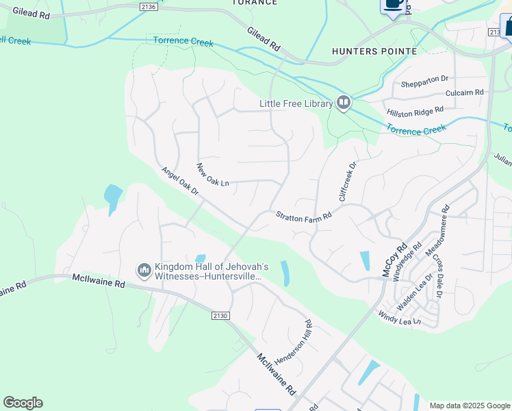 map of restaurants, bars, coffee shops, grocery stores, and more near 12508 Pecan Hill Court in Huntersville