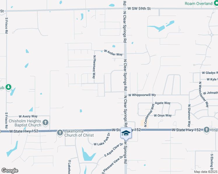 map of restaurants, bars, coffee shops, grocery stores, and more near 613 North White Tail Way in Mustang