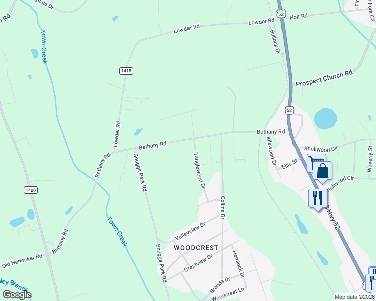 map of restaurants, bars, coffee shops, grocery stores, and more near 2415 Tanglewood Drive in Albemarle