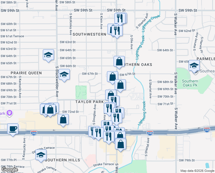 map of restaurants, bars, coffee shops, grocery stores, and more near 904 Southwest 68th Street in Oklahoma City