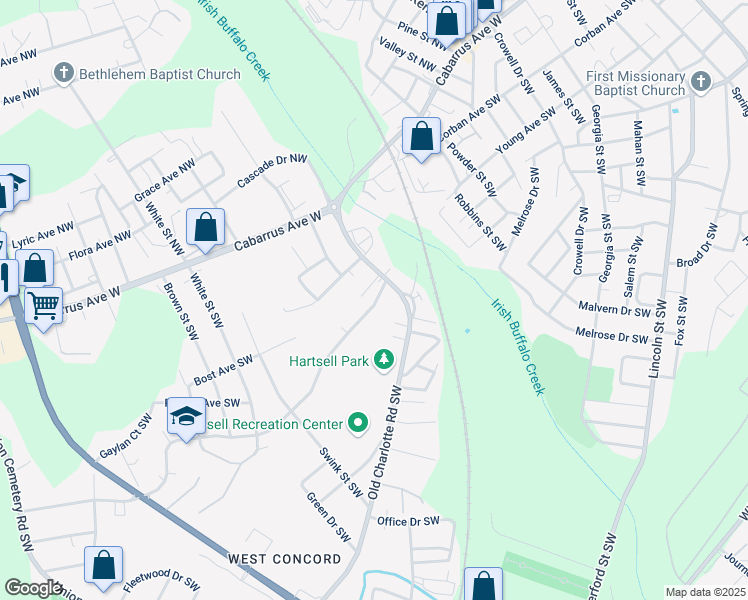 map of restaurants, bars, coffee shops, grocery stores, and more near 16 Sunderland Road Southwest in Concord