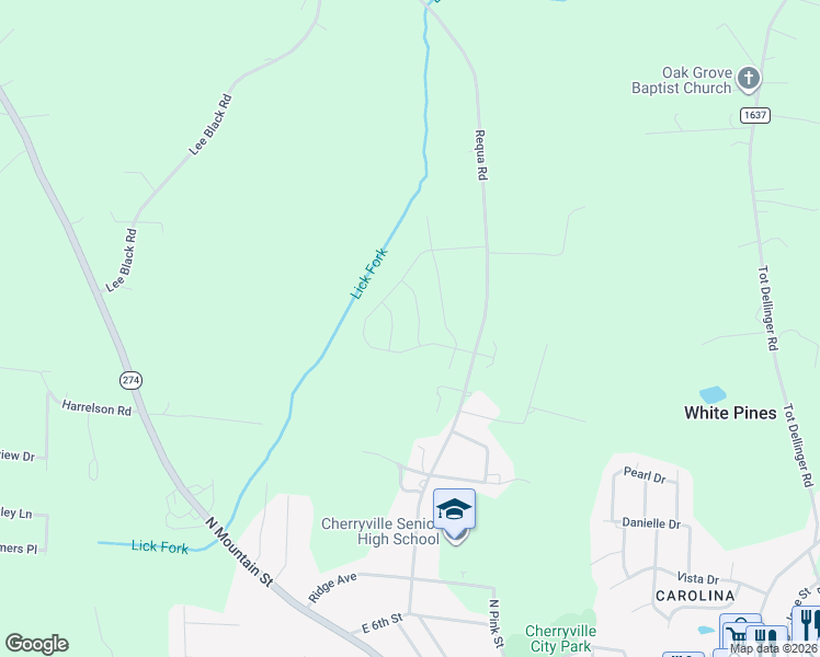 map of restaurants, bars, coffee shops, grocery stores, and more near 5409 Chenille Drive in Cherryville