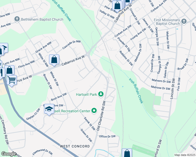 map of restaurants, bars, coffee shops, grocery stores, and more near 16 Sunderland Road Southwest in Concord