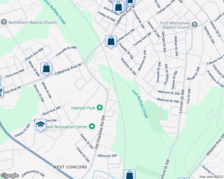 map of restaurants, bars, coffee shops, grocery stores, and more near 483 Pharr Drive Southwest in Concord