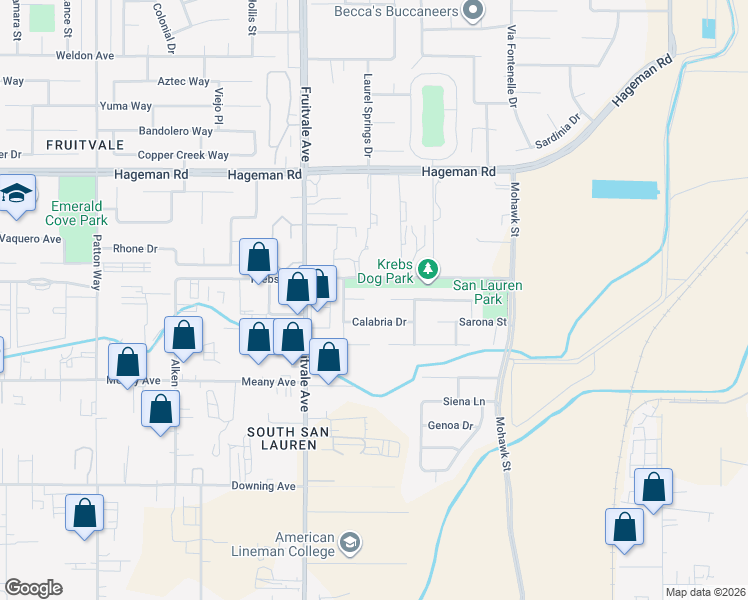 map of restaurants, bars, coffee shops, grocery stores, and more near 6200 Padua Court in Bakersfield