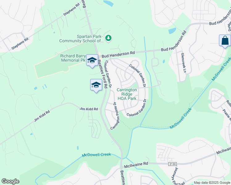 map of restaurants, bars, coffee shops, grocery stores, and more near 7034 Carrington Pointe Drive in Huntersville