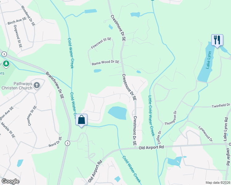 map of restaurants, bars, coffee shops, grocery stores, and more near 1148 Tangle Ridge Drive Southeast in Concord