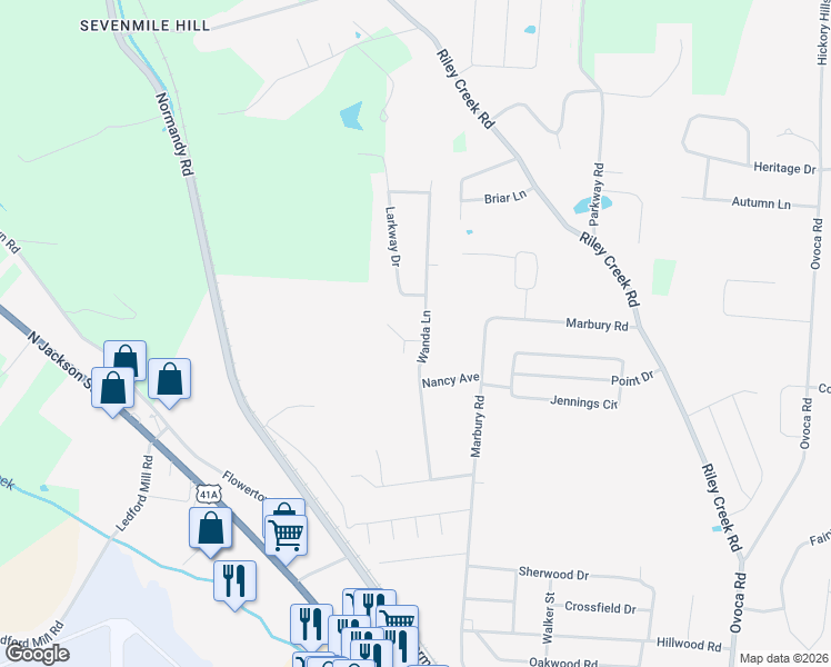 map of restaurants, bars, coffee shops, grocery stores, and more near 607 Wanda Ln in Tullahoma