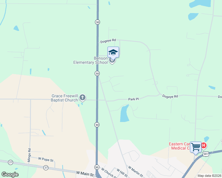 map of restaurants, bars, coffee shops, grocery stores, and more near 13 Atlantic Avenue in Benson