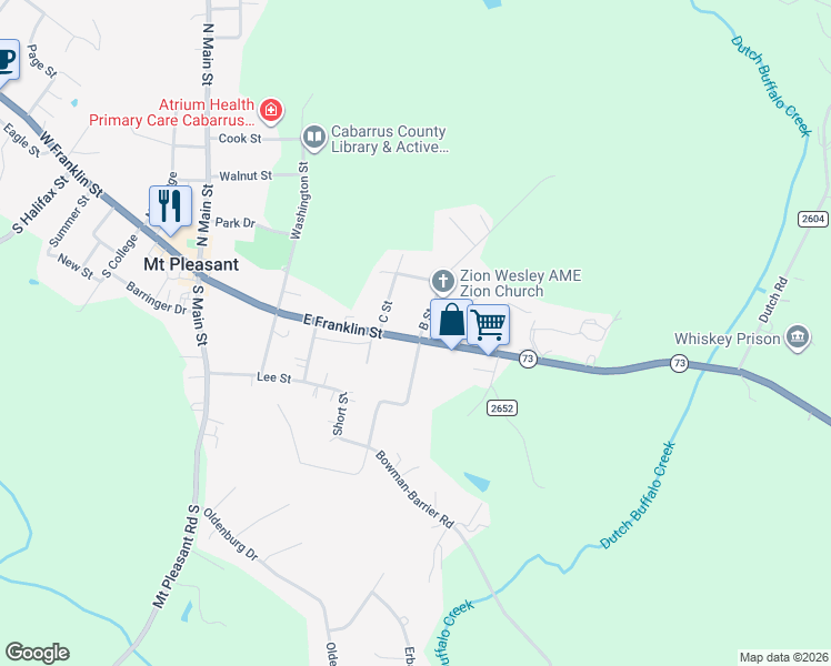 map of restaurants, bars, coffee shops, grocery stores, and more near 8929 East Franklin Street in Mount Pleasant