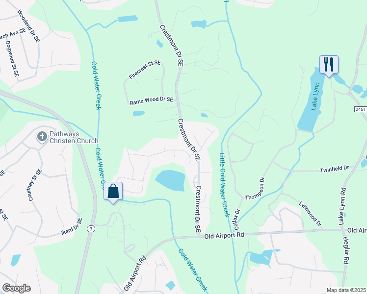 map of restaurants, bars, coffee shops, grocery stores, and more near 1120 Tangle Ridge Drive Southeast in Concord