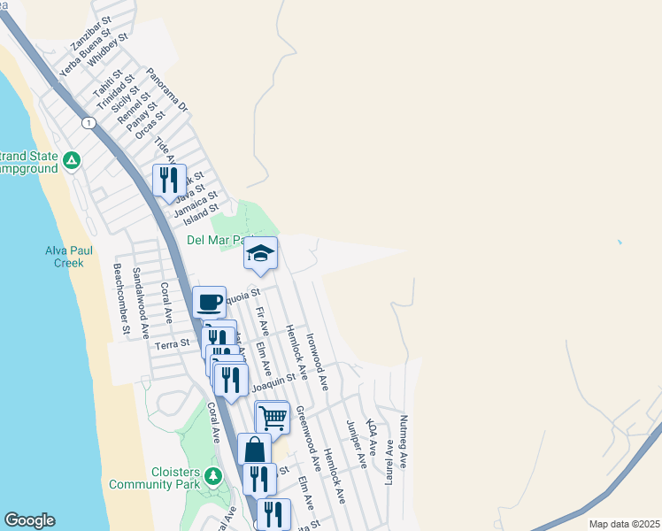 map of restaurants, bars, coffee shops, grocery stores, and more near 650 Sequoia Court in Morro Bay