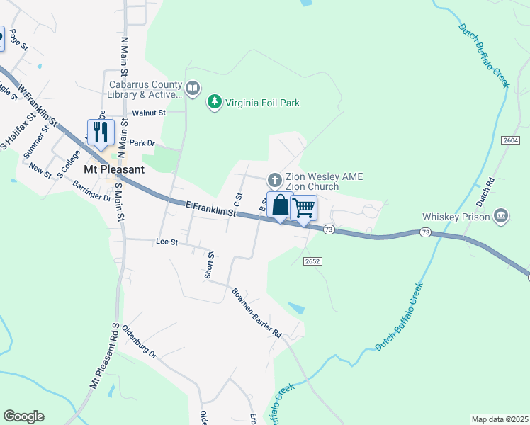 map of restaurants, bars, coffee shops, grocery stores, and more near 8929 East Franklin Street in Mount Pleasant
