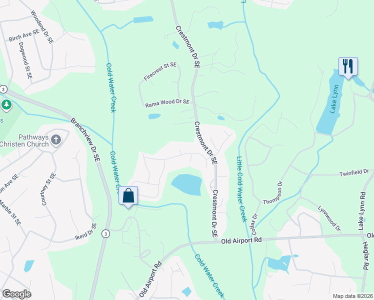 map of restaurants, bars, coffee shops, grocery stores, and more near 1148 Tangle Ridge Drive Southeast in Concord