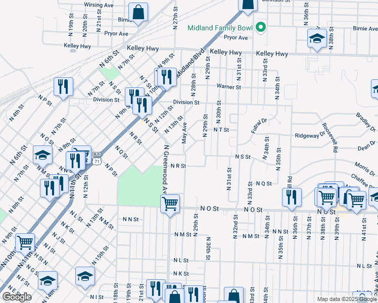map of restaurants, bars, coffee shops, grocery stores, and more near 1918 North May Avenue in Fort Smith