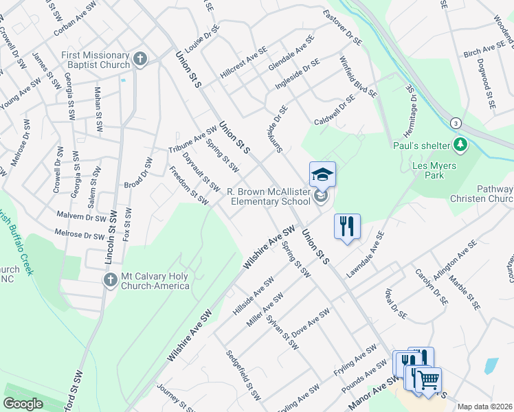 map of restaurants, bars, coffee shops, grocery stores, and more near 59 Myrtle Avenue Southwest in Concord