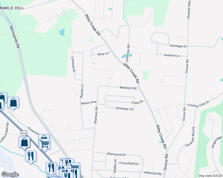 map of restaurants, bars, coffee shops, grocery stores, and more near 708 Marbury Road in Tullahoma